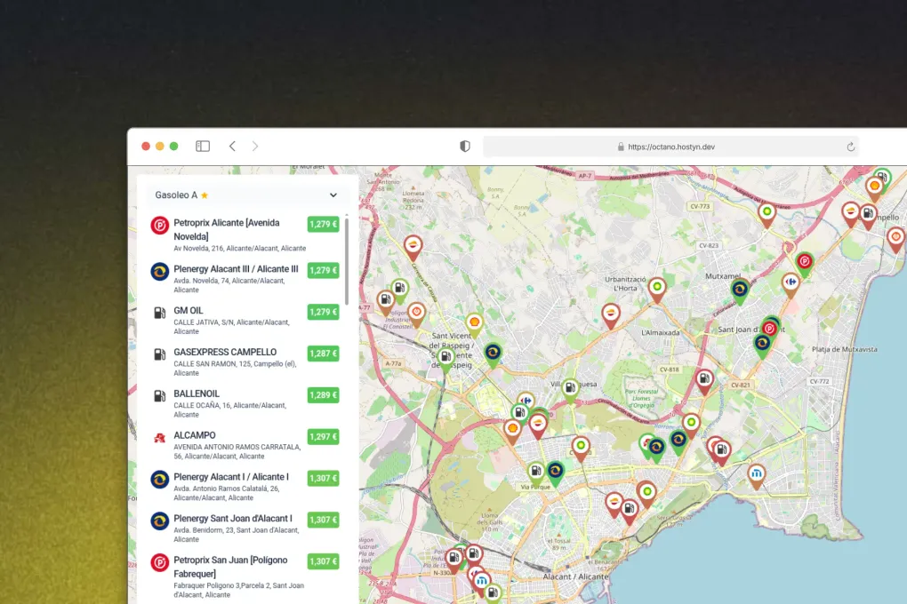 Octano - Mapa interactivo con precios actualizados de gasolineras en España